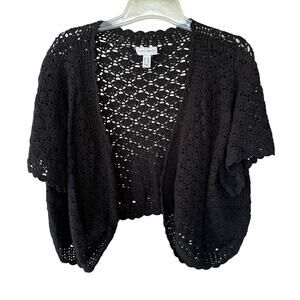 Susan Graver Black macrame cropped open cardigan size 2X
